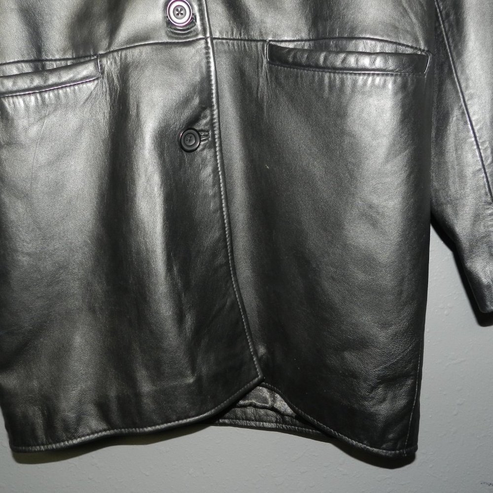 Cabelas Womens Black Genuine Leather Long Button Down Winter Coat Size Medium - Picture 2 of 8